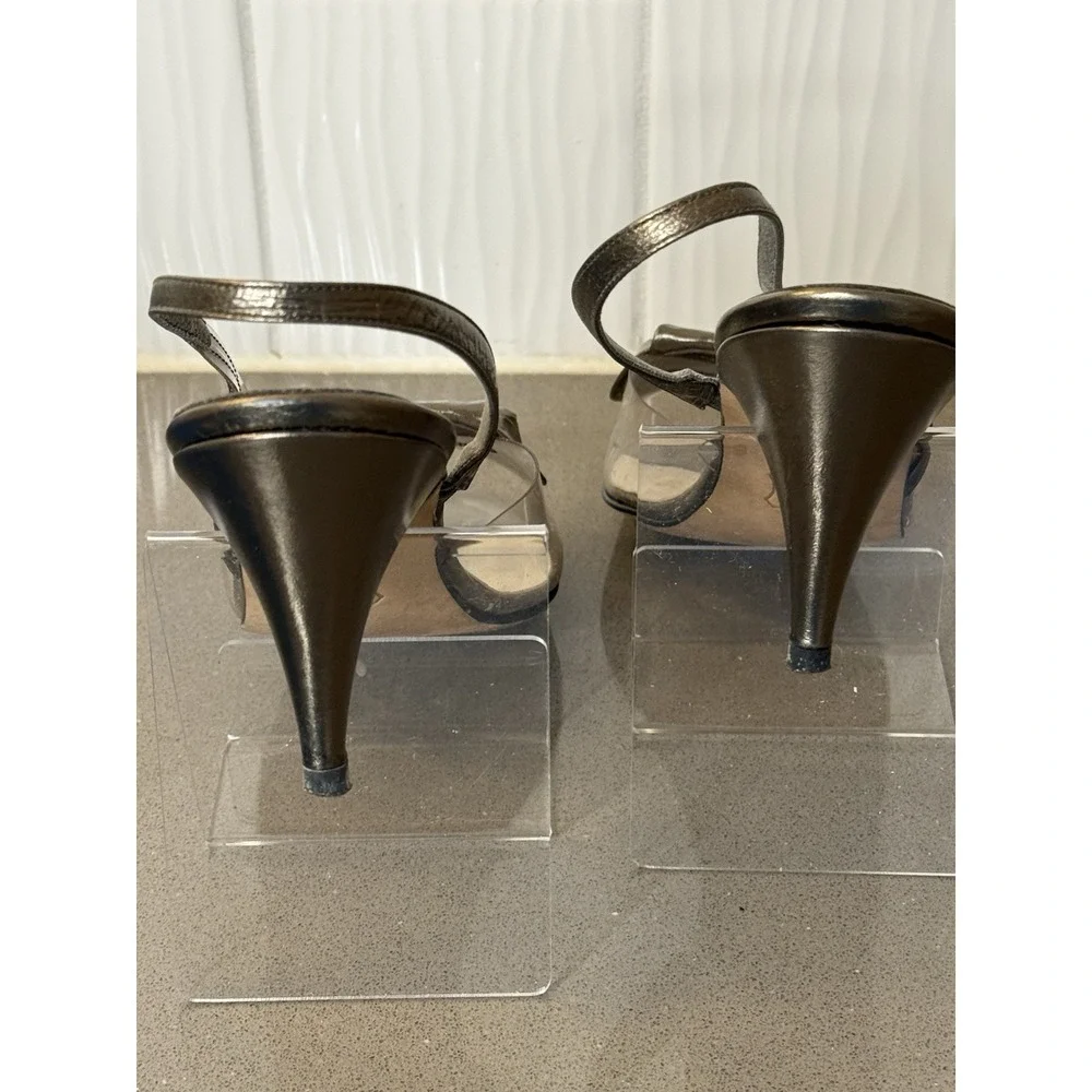 Vintage John Jerro Women's Shoe Clear/Bronze Metallic Sling Backs 8S MCM GUC